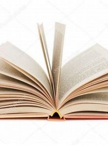An open book with pages on both sides on a white background